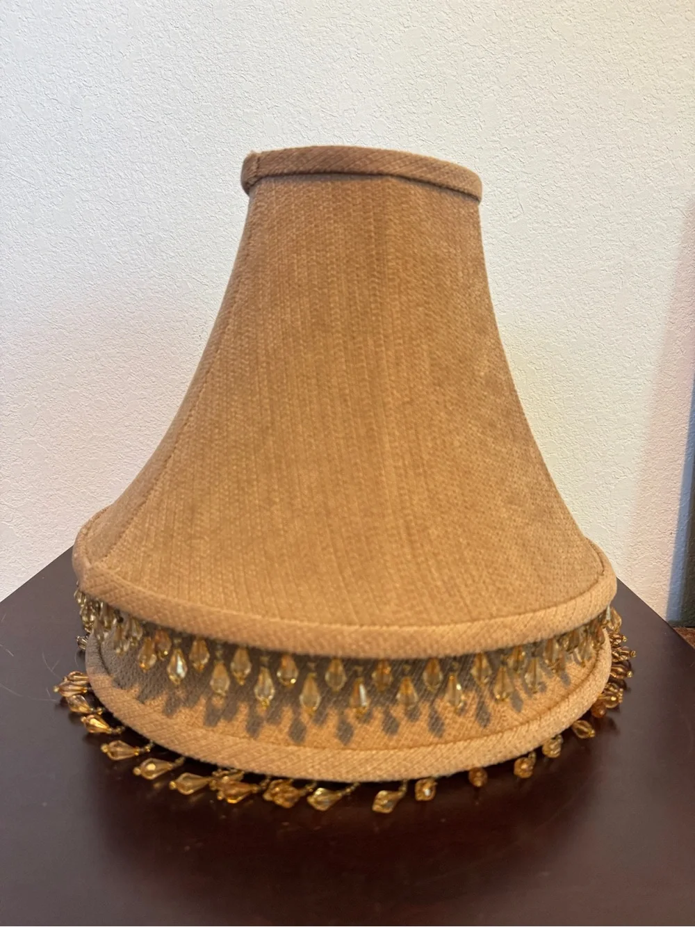 Vintage Beaded Edge Taupe Fabric Lamp Shade Unbranded 9” H 12” W